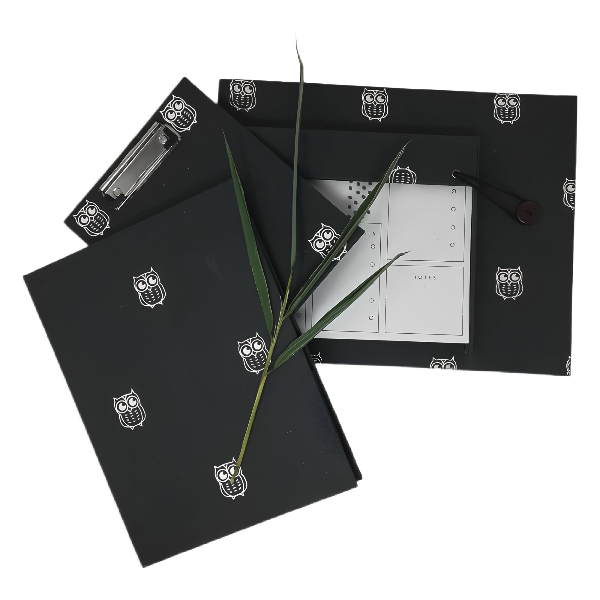 Handmade Paper Stationery Set - Beautiful black, white owls