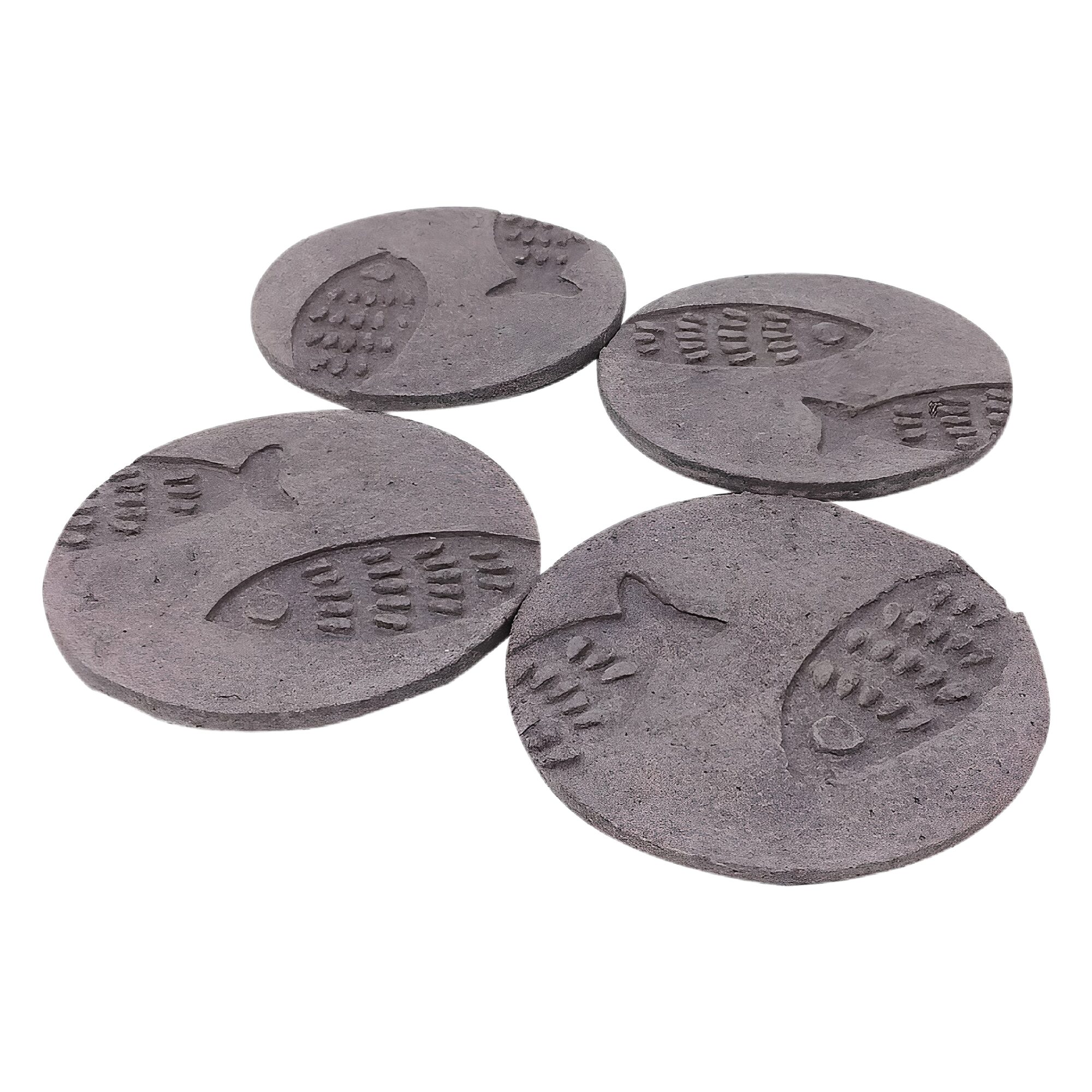 Paper mache drink coasters - mauve with fish impression (set of 4)