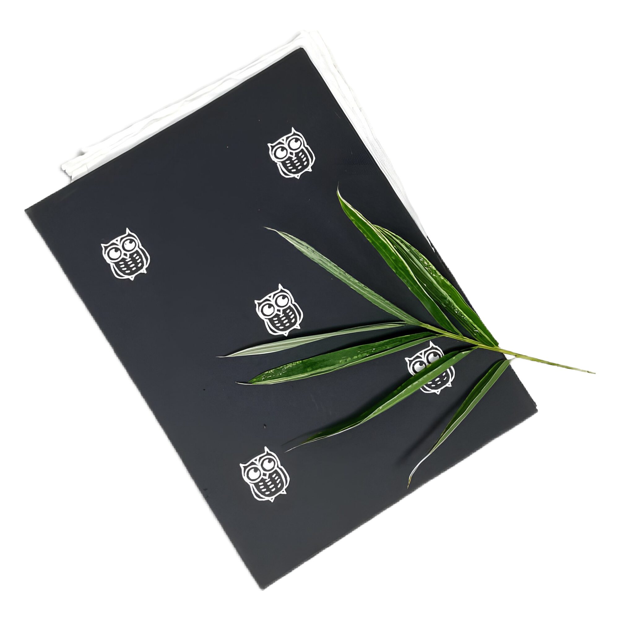 Handmade Flat File Folder - black handmade paper with white owls