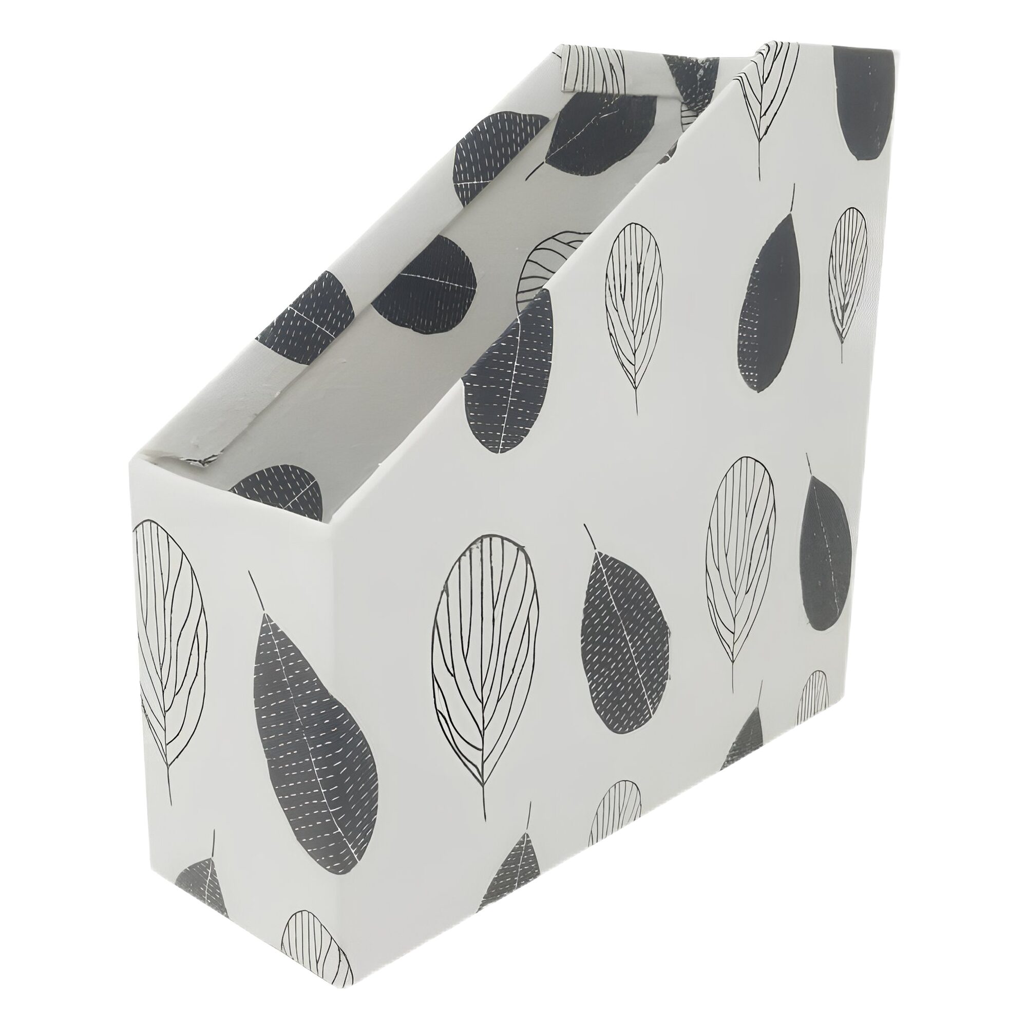 Magazines holder - white handmade paper with leaf print