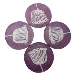 Cotton mache sustainable coasters – mauve with beige trident print