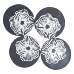 Printed paper mache coasters – black with white poppy flower print