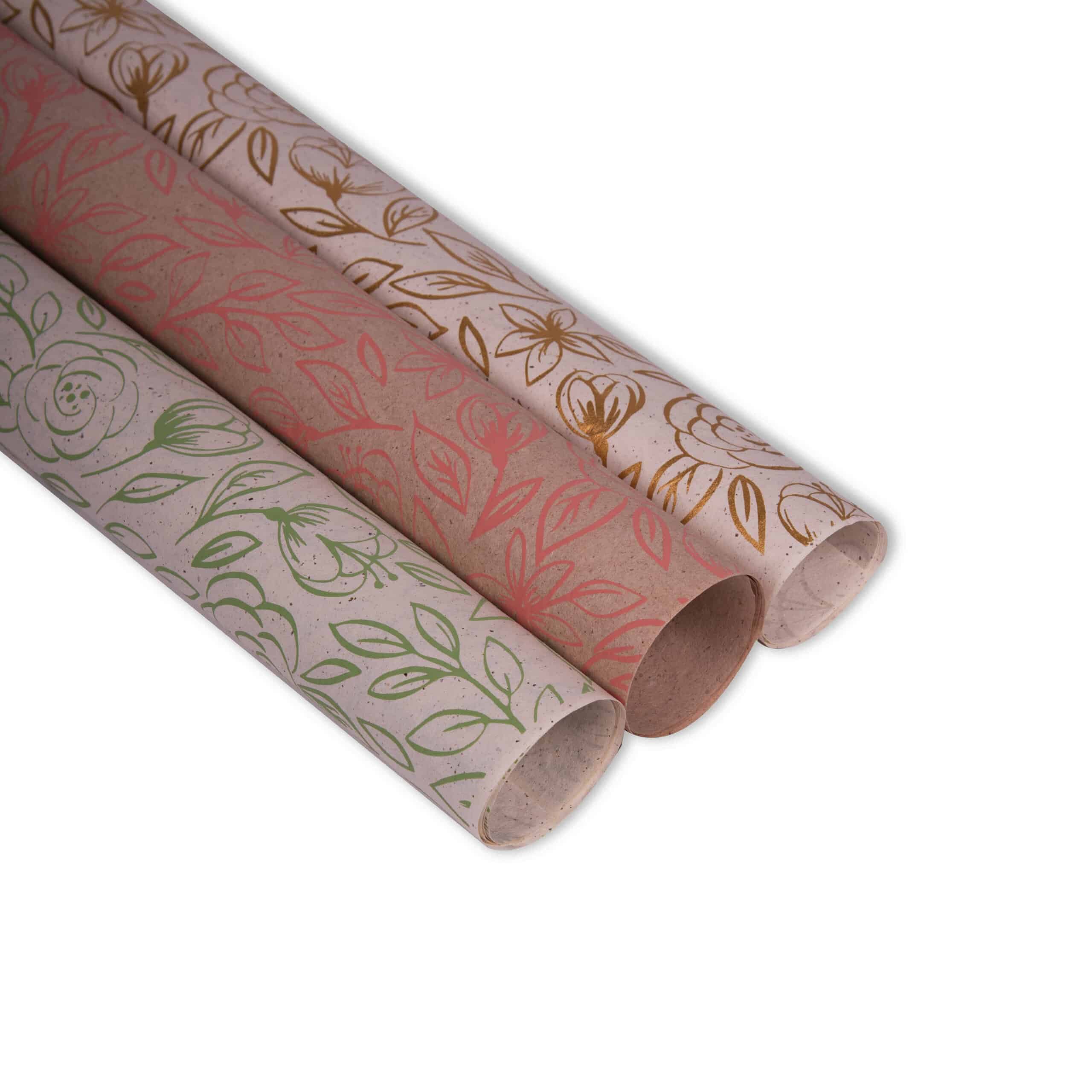 Rose Prints Gift Wrapping Paper - Made From Plant Fiber Paper (Set of 3)