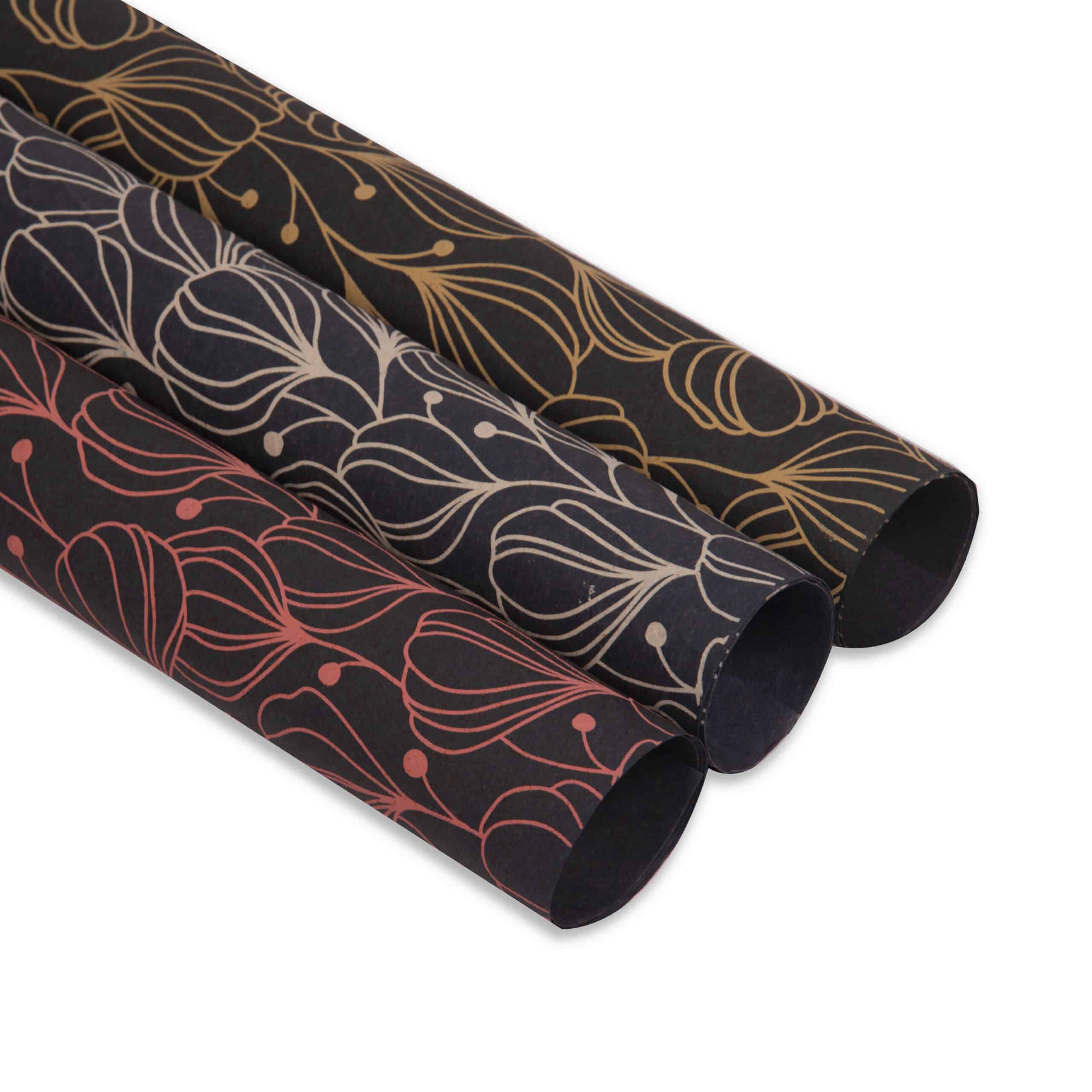 Eco-Friendly Festive Wrapping Paper - Hand Drawn Bell Flowers Prints (Set of 3)- Dark Paper