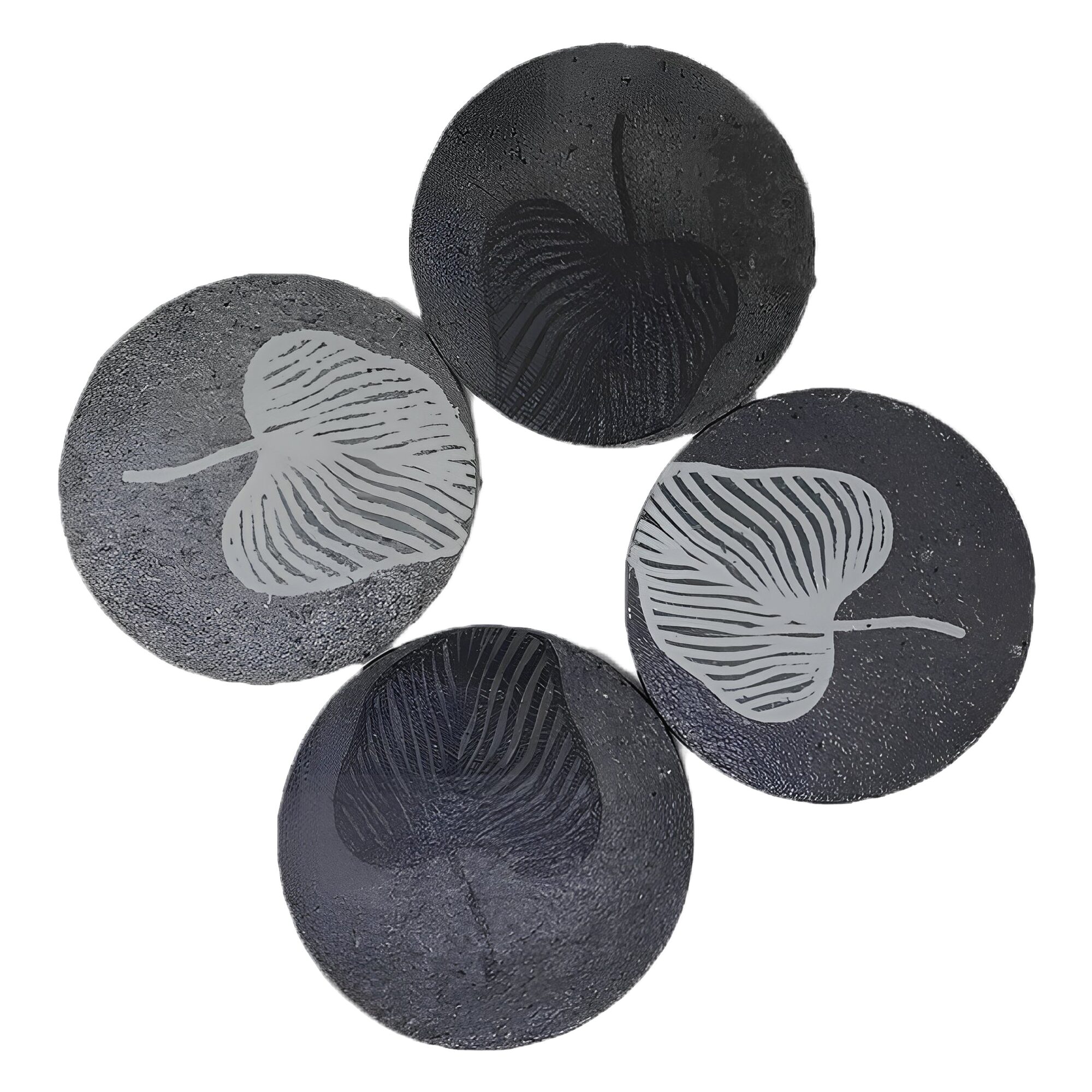 Printed Coasters - light and dark grey coasters, black and white heart leaf print