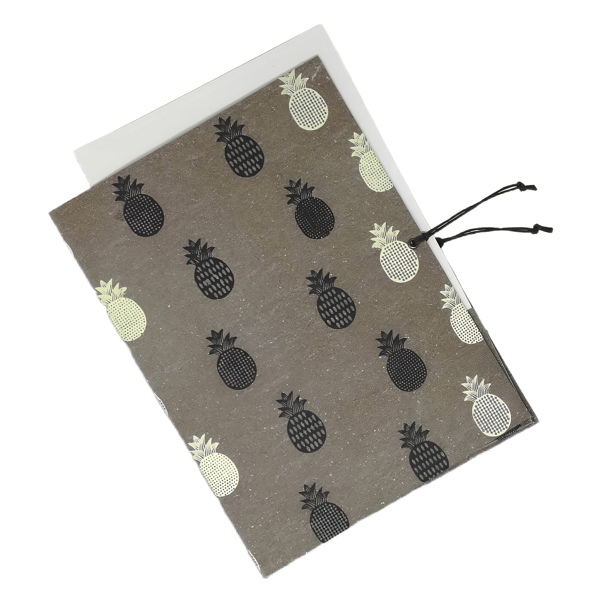 Linen File folder - Black and cream white small pineapple print