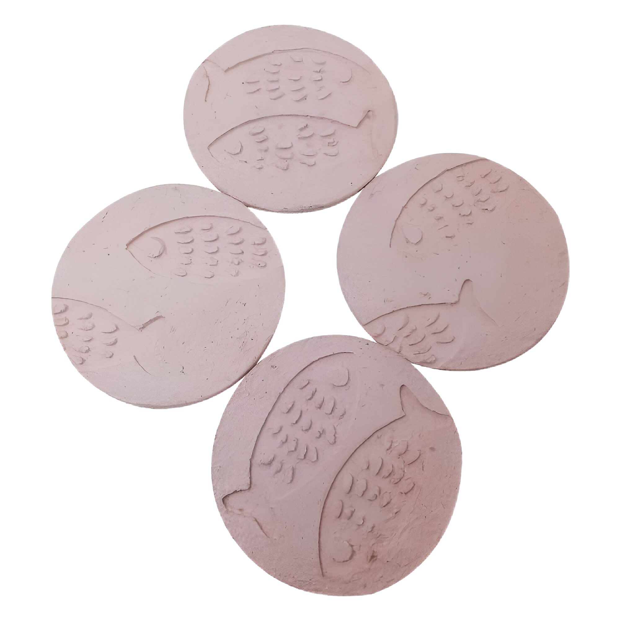 Paper mache vintage coasters - peach with fish impression
